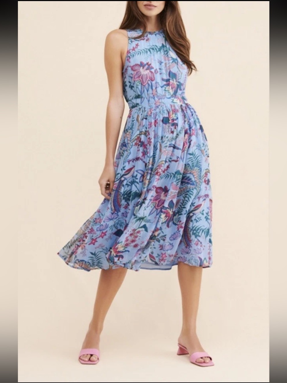Anthropologie Hermia Lavender Floral Sleeveless Midi Dress Size 10 Colorful
